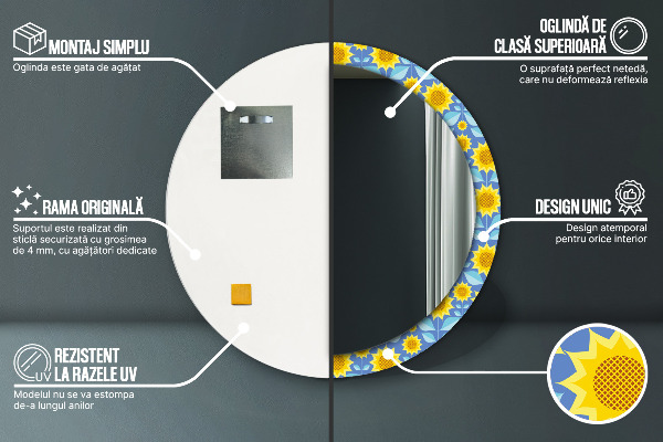 Oglinda cu decor rotunda Floarea-soarelui geometrică