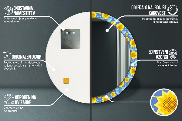 Oglinda cu decor rotunda Floarea-soarelui geometrică