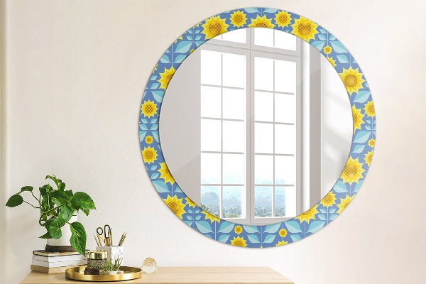 Oglinda cu decor rotunda Floarea-soarelui geometrică