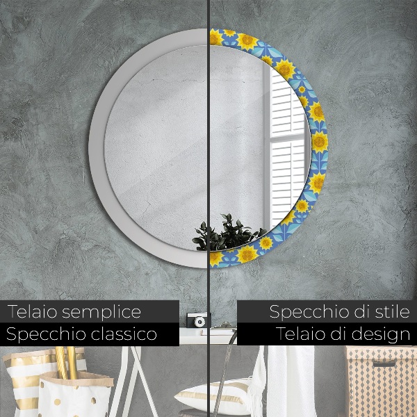 Oglinda cu decor rotunda Floarea-soarelui geometrică