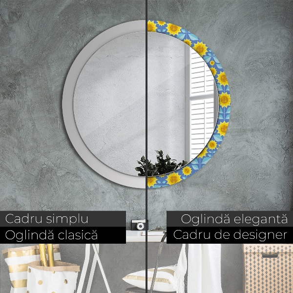 Oglinda cu decor rotunda Floarea-soarelui geometrică
