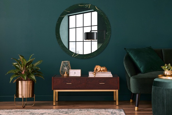 Oglinda cu decor rotunda Frunze de aur delicate