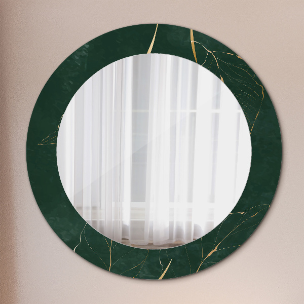 Oglinda cu decor rotunda Frunze de aur delicate