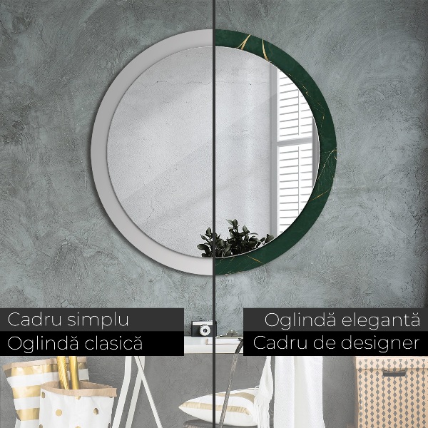 Oglinda cu decor rotunda Frunze de aur delicate