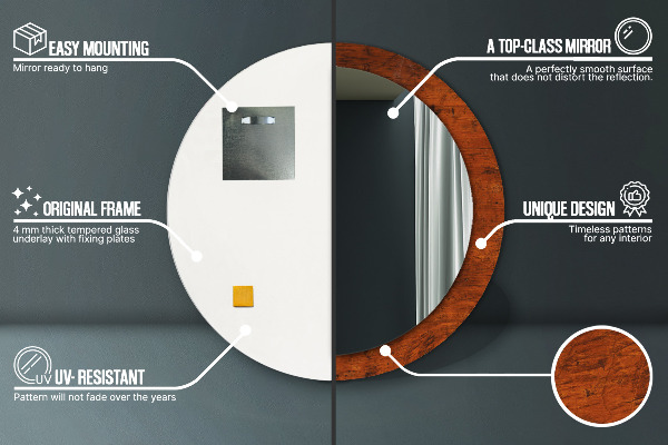 Oglinda cu decor rotunda Lemn natural