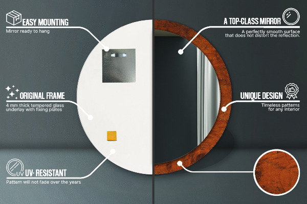 Oglinda cu decor rotunda Lemn natural