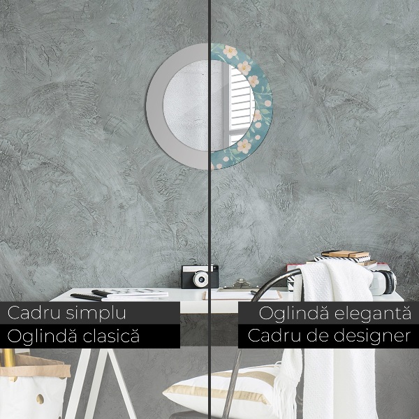 Oglinda rotunda rama cu imprimeu Model floral