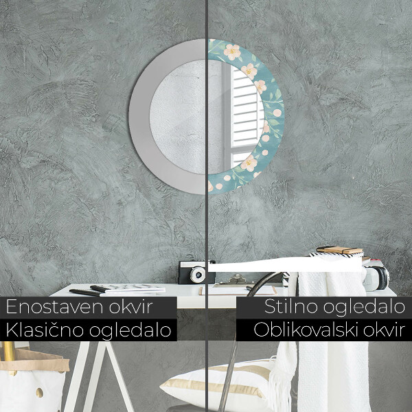 Oglinda rotunda rama cu imprimeu Model floral