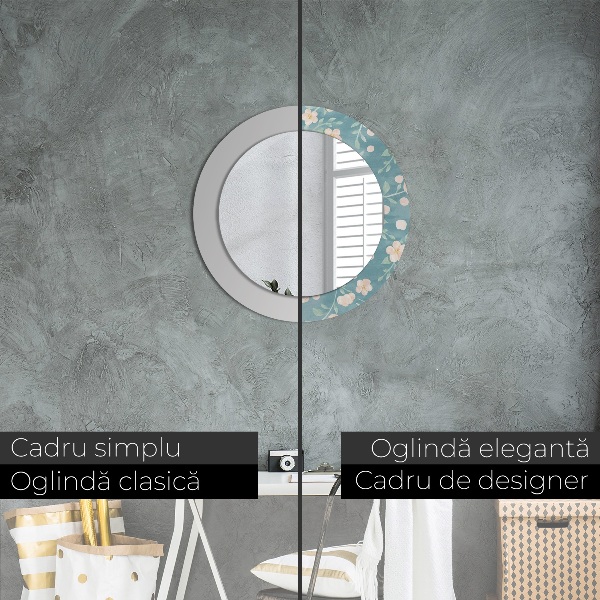 Oglinda rotunda rama cu imprimeu Model floral