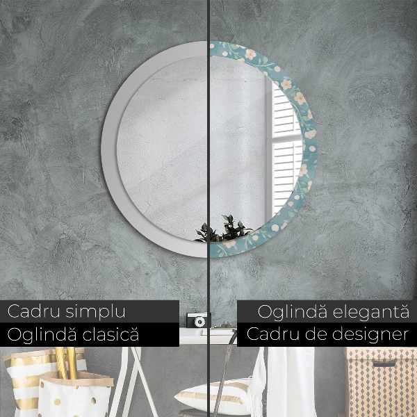 Oglinda rotunda rama cu imprimeu Model floral