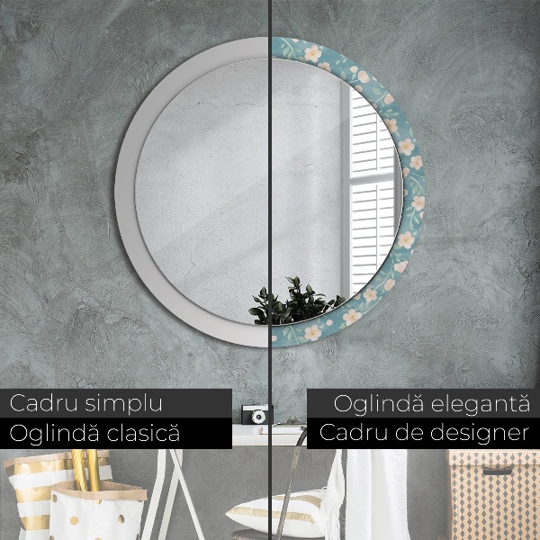 Oglinda rotunda rama cu imprimeu Model floral