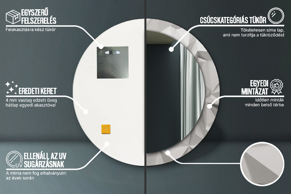 Oglinda rotunda imprimata Cristal alb abstract