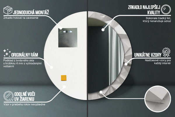 Oglinda rotunda imprimata Cristal alb abstract