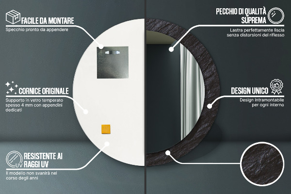 Oglinda rotunda imprimata Piatră neagră