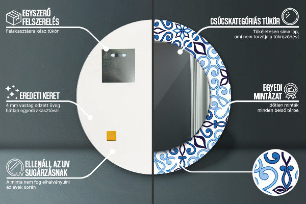 Oglinda rotunda imprimata Model de arabă albastră