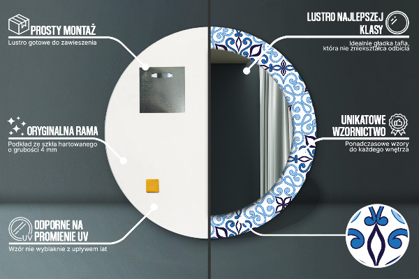 Oglinda rotunda imprimata Model de arabă albastră