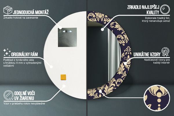 Oglinda rotunda imprimata Model floral