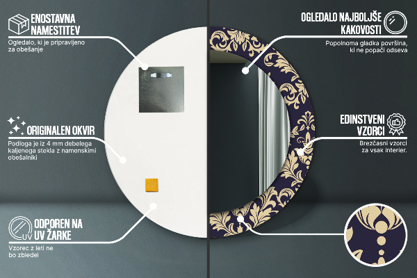 Oglinda rotunda imprimata Model floral