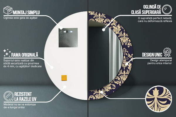 Oglinda rotunda imprimata Model floral