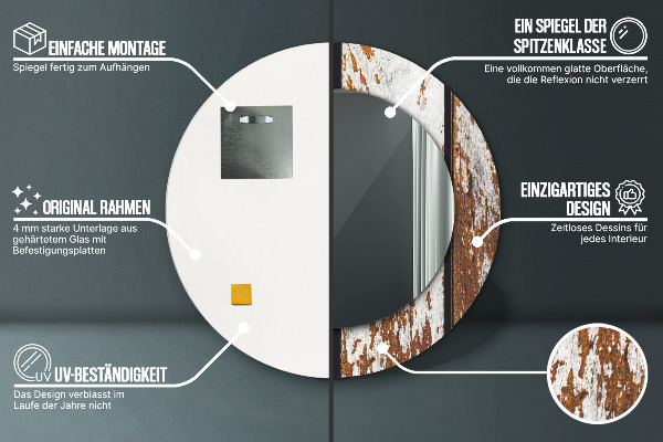 Oglinda rotunda imprimata Lemn întunecat vintage