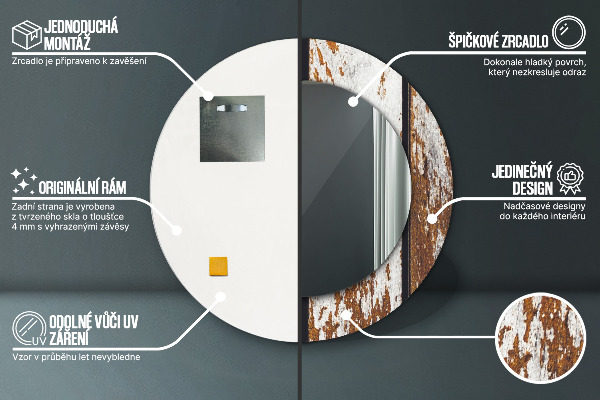 Oglinda rotunda imprimata Lemn întunecat vintage