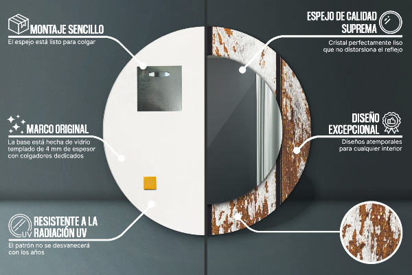 Oglinda rotunda imprimata Lemn întunecat vintage