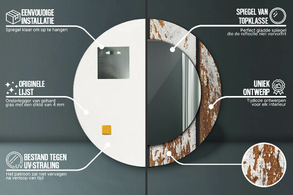 Oglinda rotunda imprimata Lemn întunecat vintage