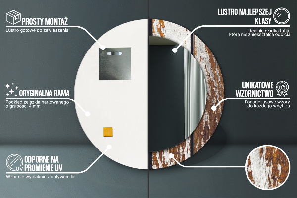 Oglinda rotunda imprimata Lemn întunecat vintage