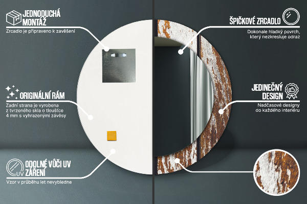 Oglinda rotunda imprimata Lemn întunecat vintage