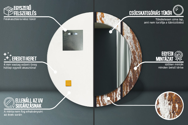 Oglinda rotunda imprimata Lemn întunecat vintage