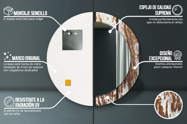 Oglinda rotunda imprimata Lemn întunecat vintage