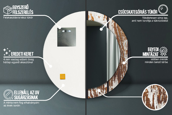 Oglinda rotunda imprimata Lemn întunecat vintage