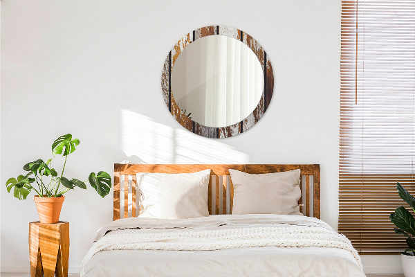 Oglinda rotunda imprimata Lemn întunecat vintage