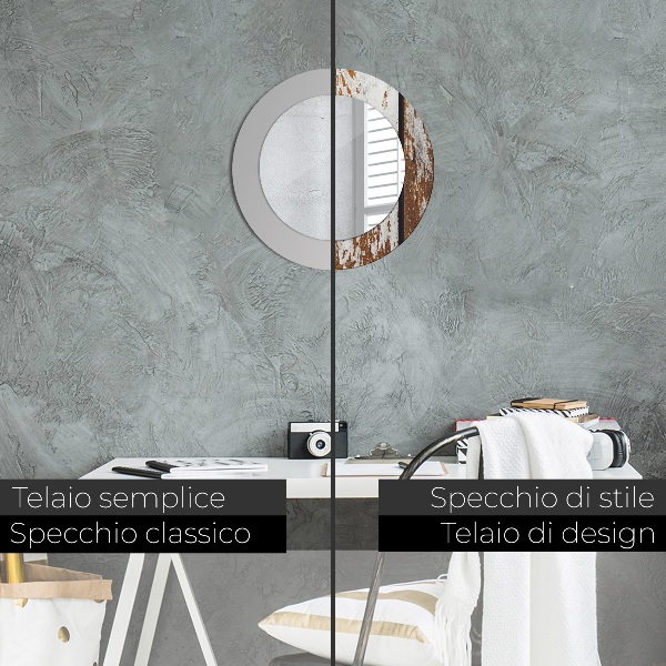 Oglinda rotunda imprimata Lemn întunecat vintage