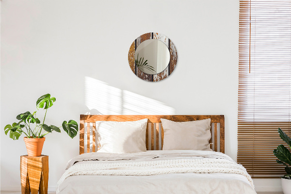 Oglinda rotunda imprimata Lemn întunecat vintage