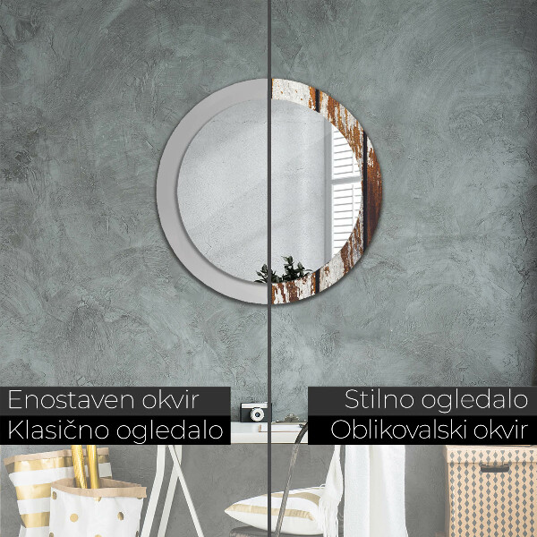 Oglinda rotunda imprimata Lemn întunecat vintage