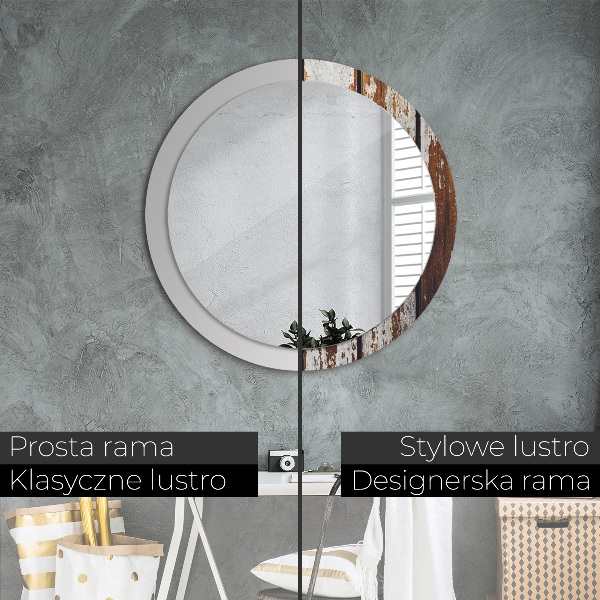 Oglinda rotunda imprimata Lemn întunecat vintage