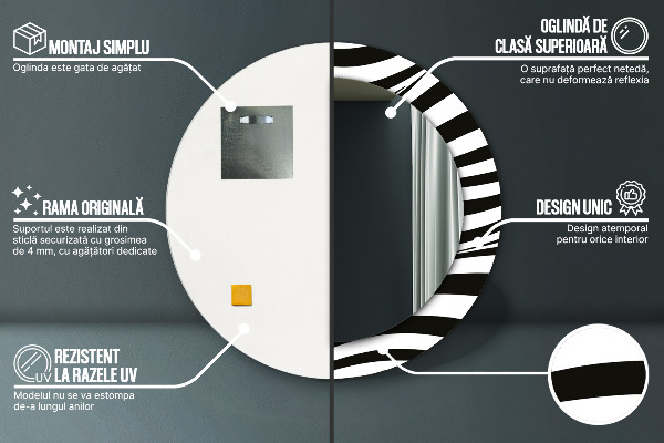 Oglinda cu decor rotunda Valul abstract