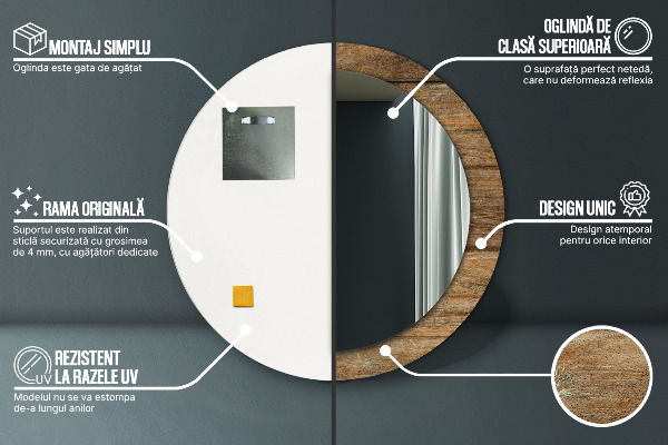 Oglinda cu decor rotunda Lemn vechi