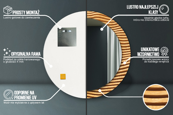 Oglinda rotunda imprimata Val din lemn
