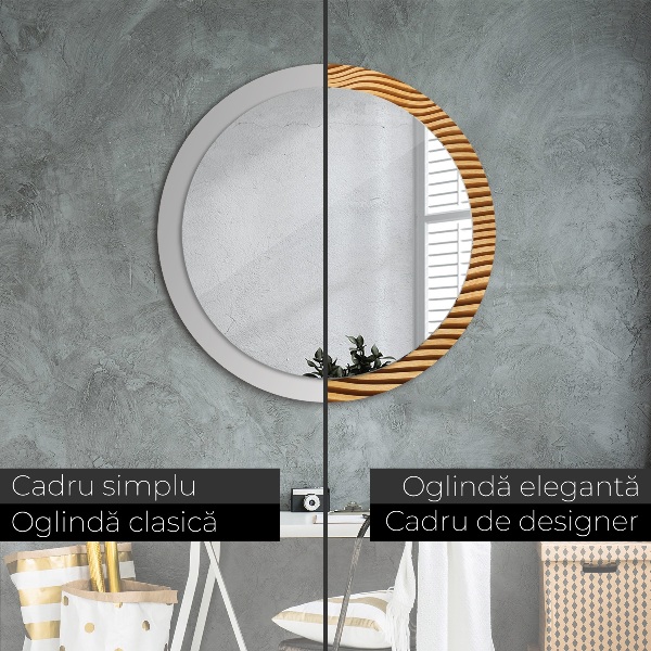 Oglinda rotunda imprimata Val din lemn