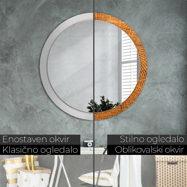 Oglinda rotunda imprimata Lemn de stejar