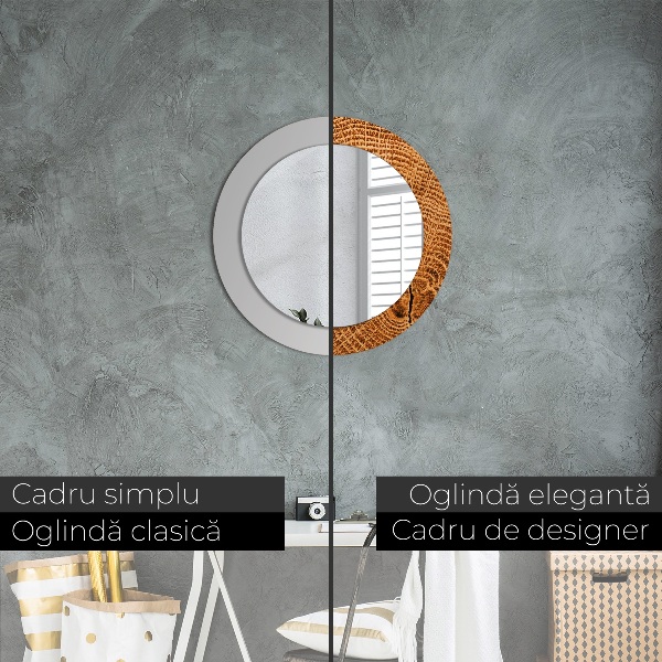 Oglinda rotunda imprimata Lemn de stejar