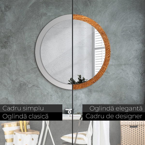 Oglinda rotunda imprimata Lemn de stejar