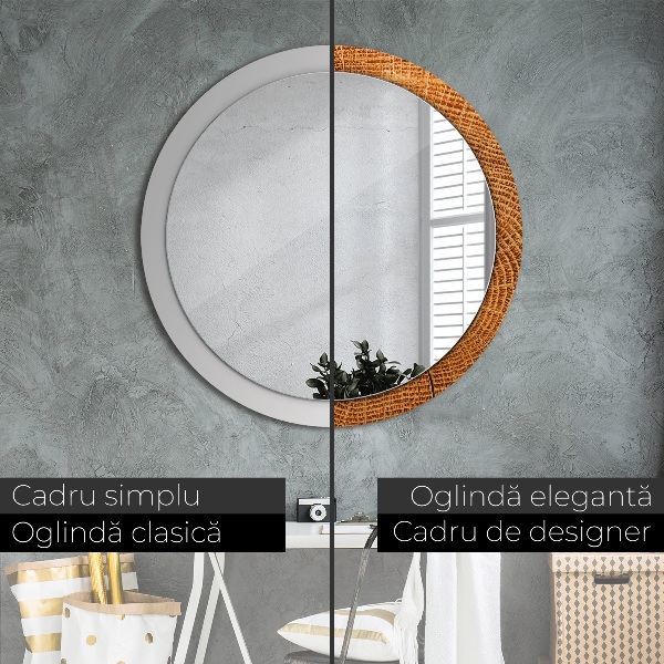 Oglinda rotunda imprimata Lemn de stejar