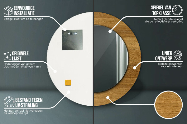 Oglinda rotunda imprimata Stejar rustic