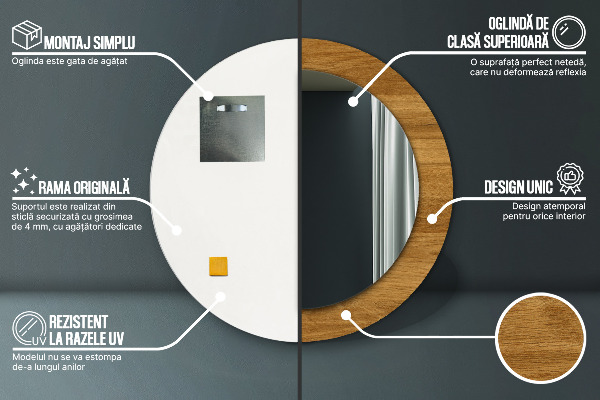 Oglinda rotunda imprimata Stejar rustic