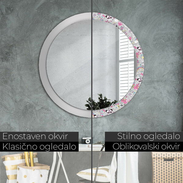 Oglinda rotunda imprimata Panda unicorn