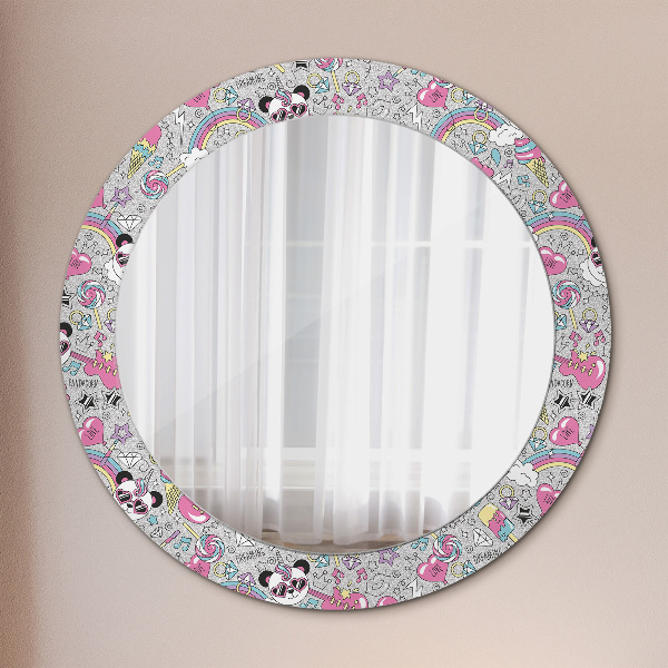 Oglinda rotunda imprimata Panda unicorn