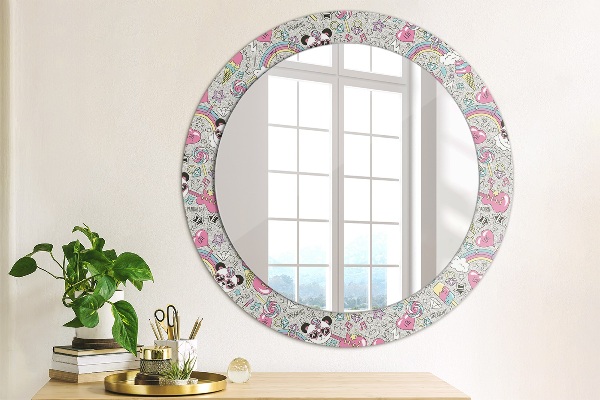 Oglinda rotunda imprimata Panda unicorn